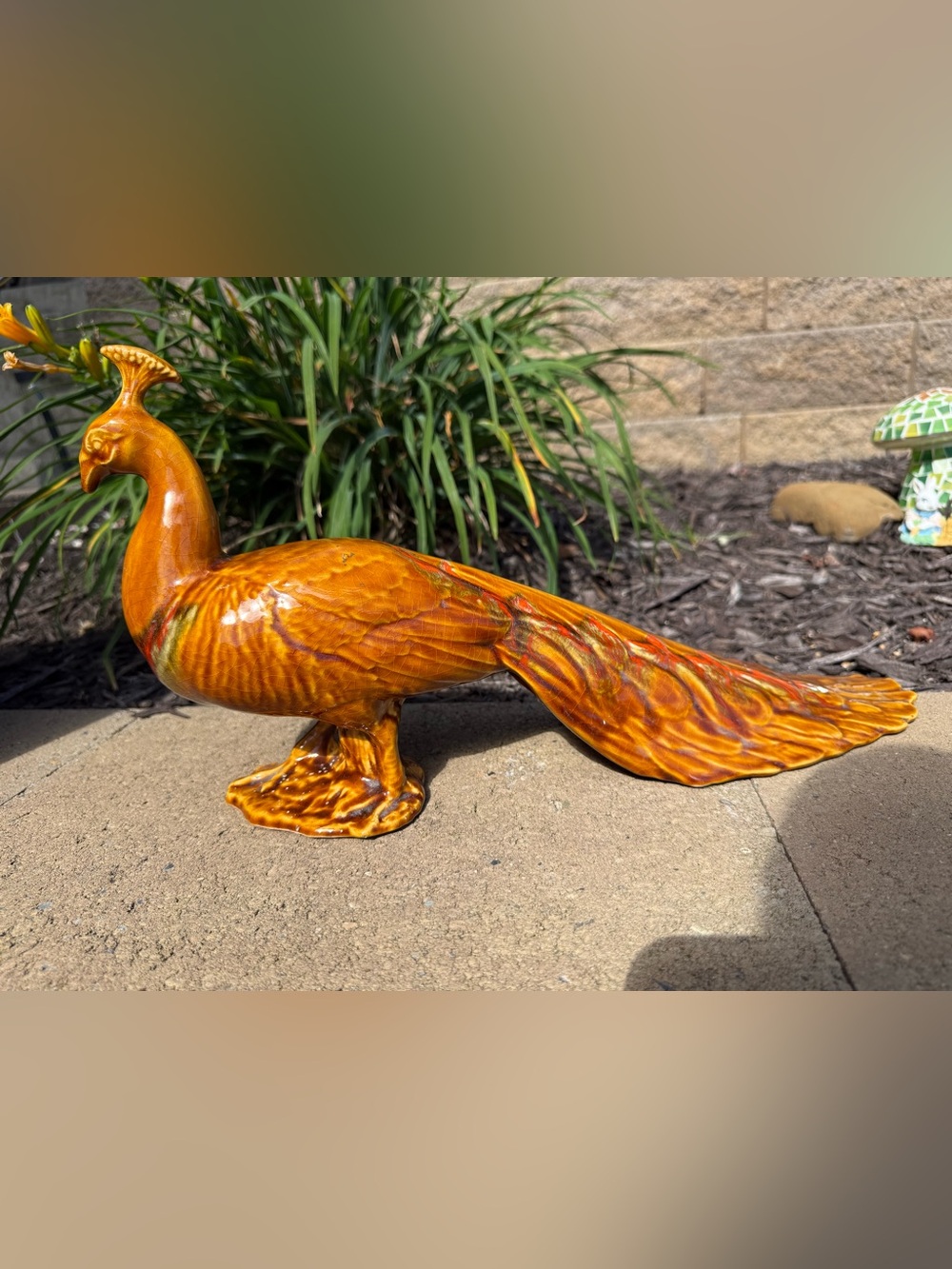 Hand-Painted Ceramic Peacock Sculpture vintage85 California pottery